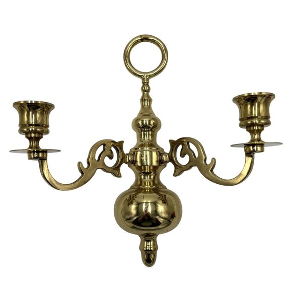 Set of 2 Vintage Valsan Portugal Brass Candlestick Double Arm Wall Sconces 9.5” - Picture 2 of 12